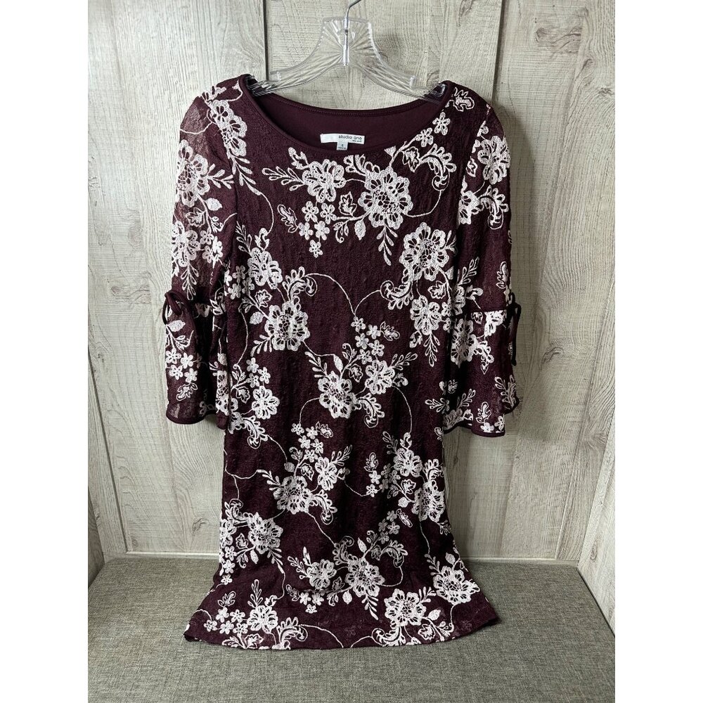Studio One New York Womens Burgundy & White Floral Lace Dress Size Small